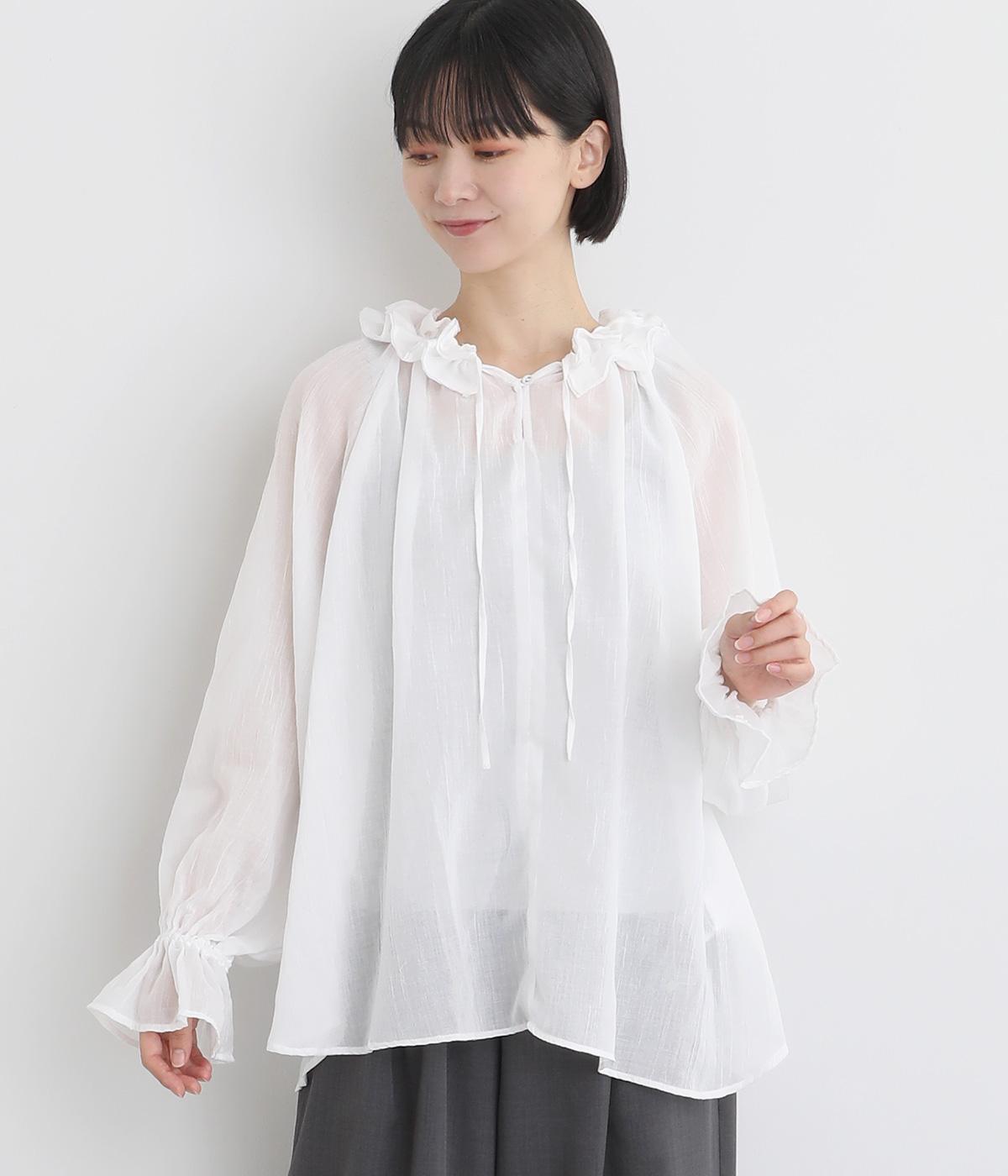 ダブルフリルカラーブラウス(オフホワイト-F)