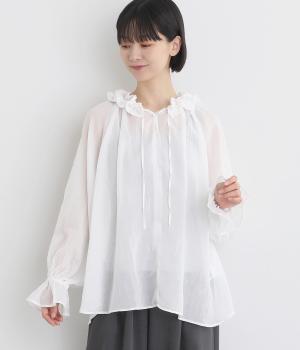 ダブルフリルカラーブラウス(オフホワイト-F)