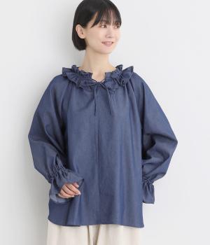 ダブルフリルカラーブラウス(インディゴ-F)