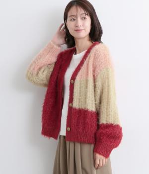 カラーブロックカーディガン(レッド-F)