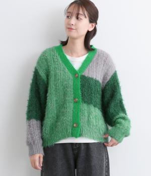 カラーブロックカーディガン(グリーン-F)