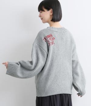 バックロゴ刺繍ルーズカーディガン(グレー-F)