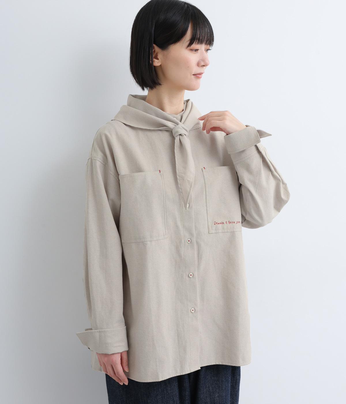 ネッカチーフ付きポケットシャツ(ライトベージュ-F)