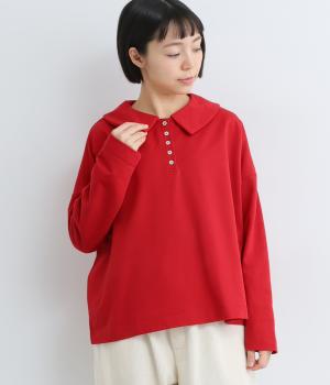フラットカラー並びボタン長袖トップス(レッド-F)