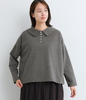 フラットカラー並びボタン長袖トップス(ダークグレー-F)