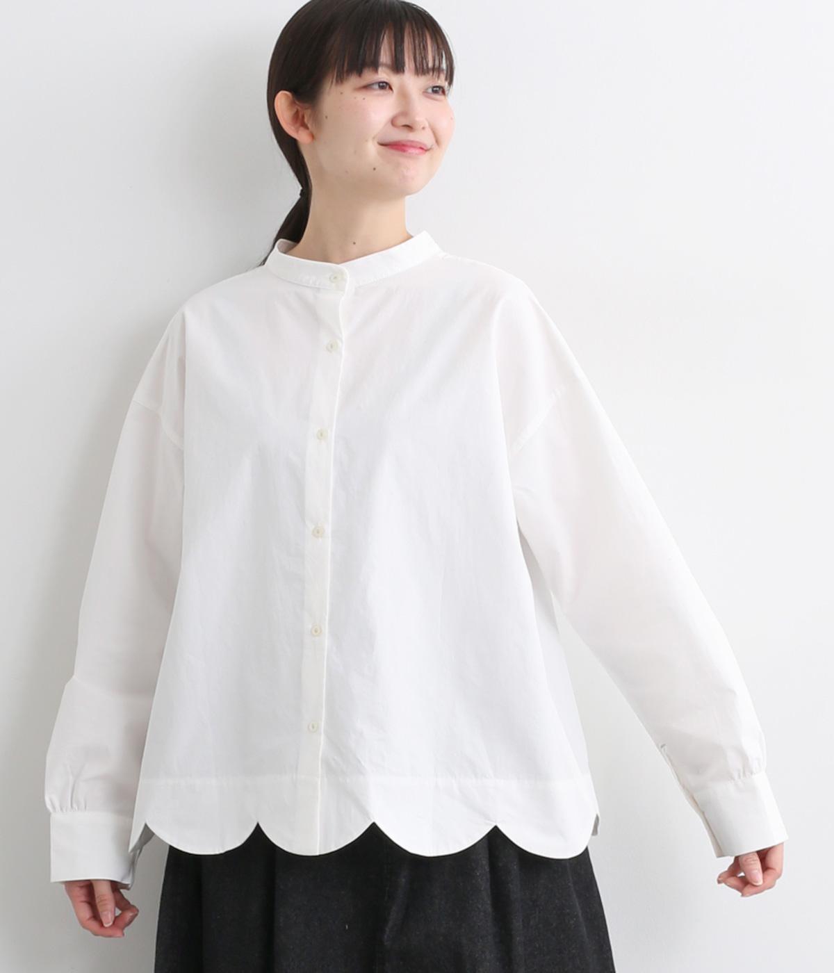 2wayスカラップヘム長袖ブラウス(オフホワイト-F)