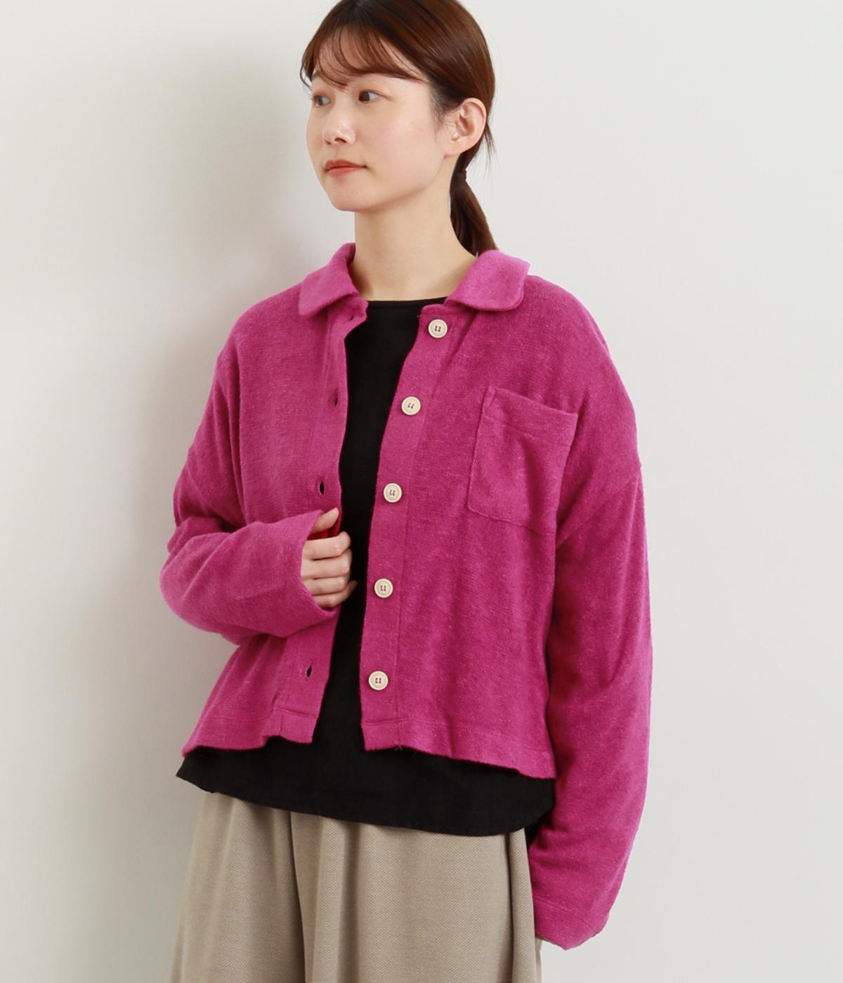 フラットカラー前あきトップス(ピンク-F)