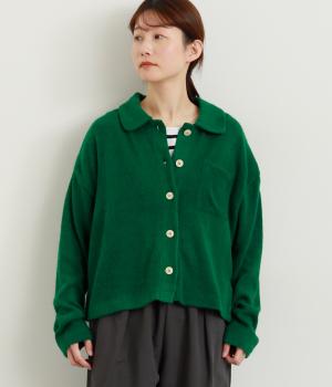 フラットカラー前あきトップス(グリーン-F)