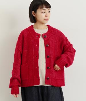 モックネックニットカーディガン(レッド-F)