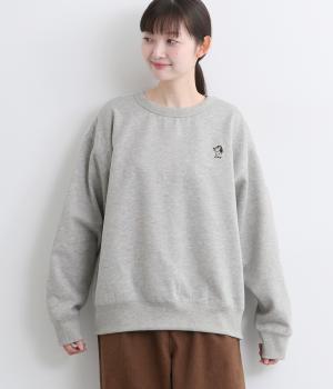 ワンポイントアニマル刺繍トレーナー(グレー-F)