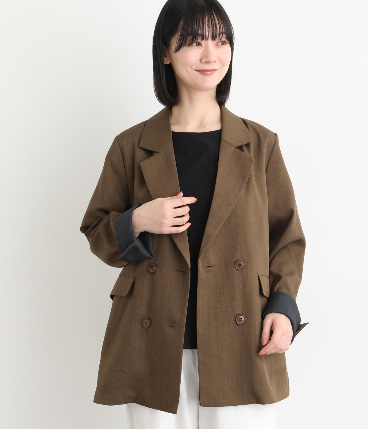 ダブルブレストテーラードジャケット(ダークブラウン-F)