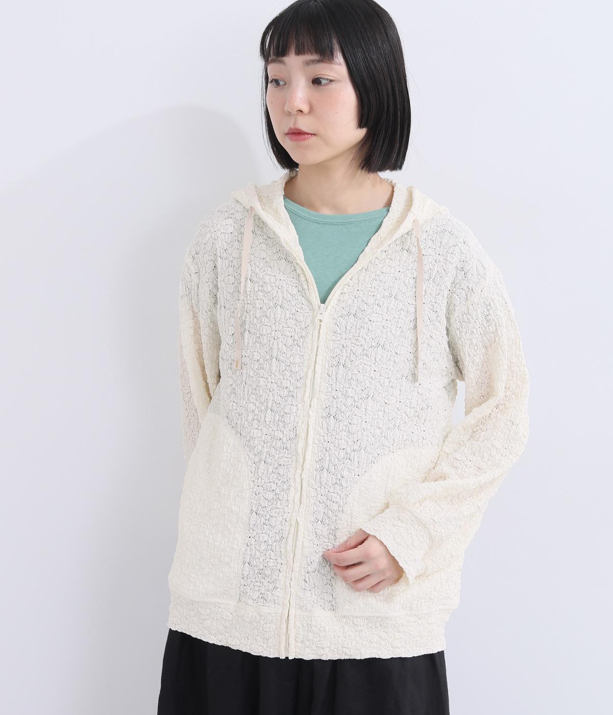 ストレッチフラワーレースパーカー(アイボリー-F)