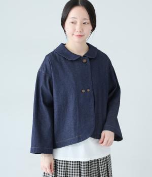 ラウンドカラークロップドジャケット(インディゴ-F)