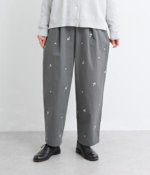 フラワー刺繍タックパンツ(ダークグレー-F)