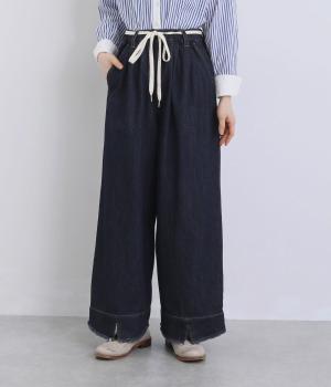 裾スリットタックデニムパンツ(インディゴ-F)