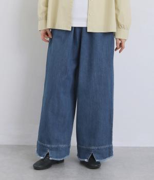 裾スリットタックデニムパンツ(フェード-F)