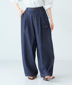 裾ドロストコクーンパンツ(インディゴ-F)