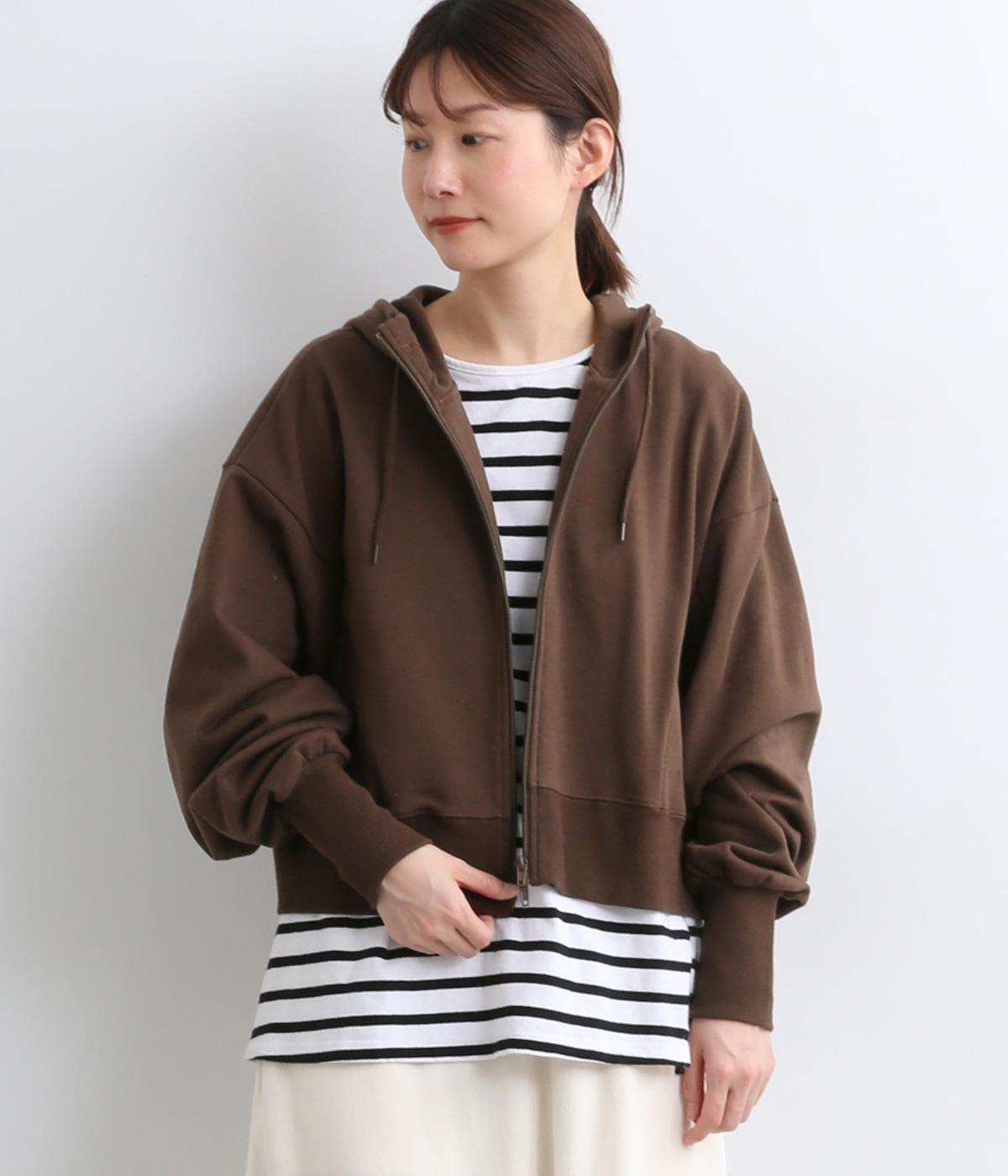 ボリューム袖裏毛フーディパーカー(ブラウン-F)