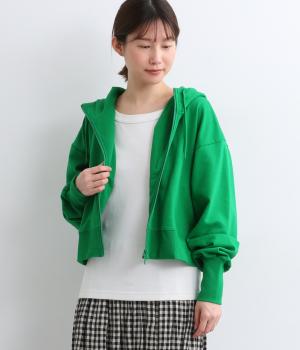 ボリューム袖裏毛フーディパーカー(グリーン-F)