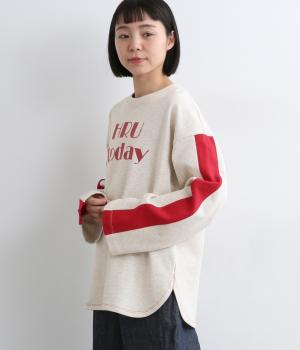 HRUプリント袖ライン裏毛プルオーバー(オートミール-F)