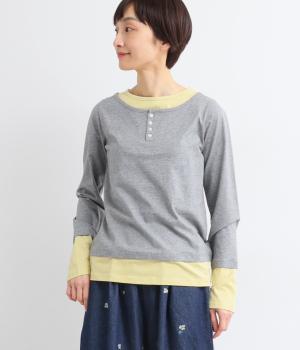 レイヤード風ヘンリーネックトップス(ダークグレー-F)