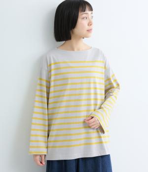 コットンカラーボーダーバスクシャツ(ライトグレー-F)