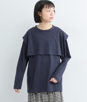 コットンレイヤード風ロンT(ネイビー-F)