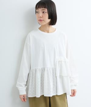 コットン異素材MIXデザインヘムプルオーバー