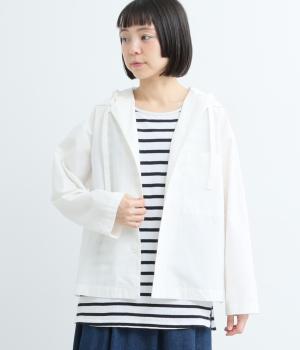 コットンダブルカラーフーディシャツ(オフホワイト-F)