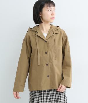 コットンダブルカラーフーディシャツ(ダークﾍﾞｰｼﾞｭ-F)