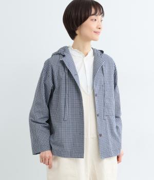 コットンダブルカラーフーディシャツ(チェック-F)