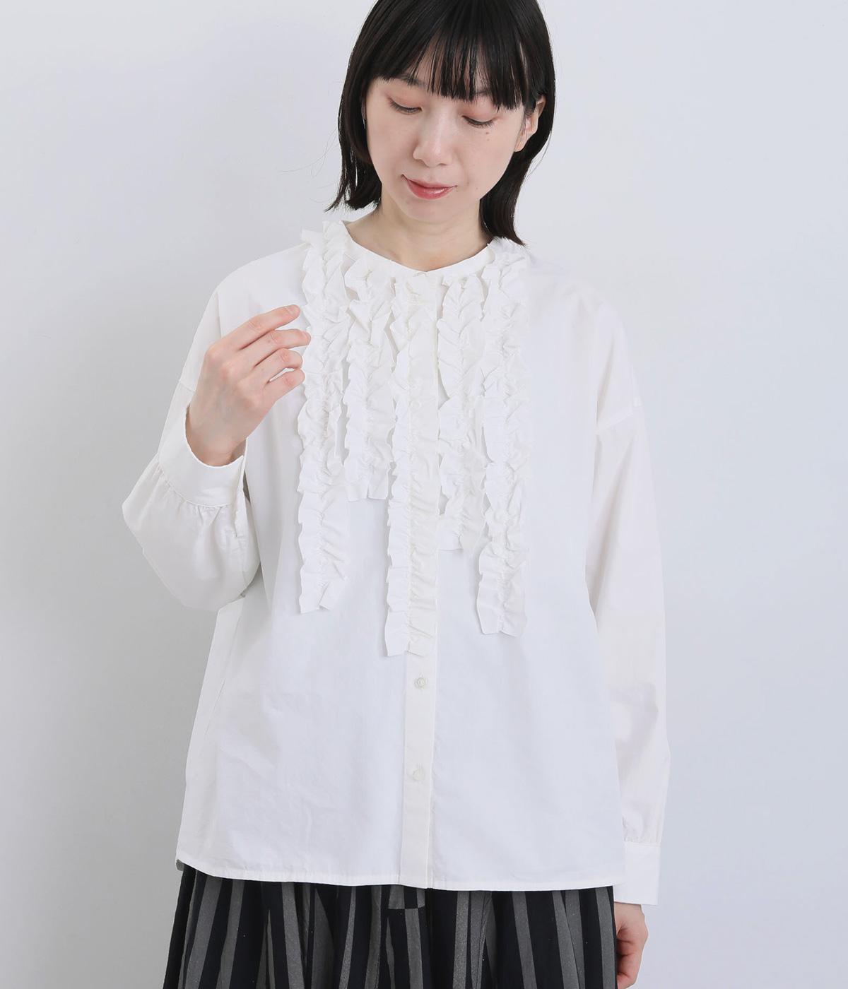 コットンブロードランダムフリルシャツ(オフホワイト-F)