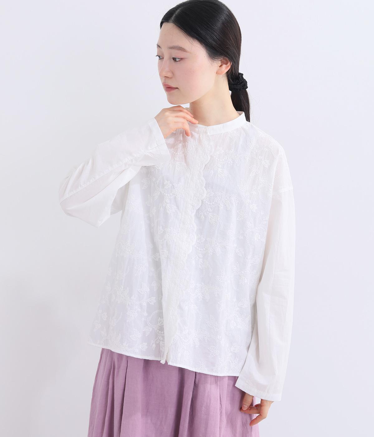 コットンスカラップ刺繍ブラウス(オフホワイト-F)