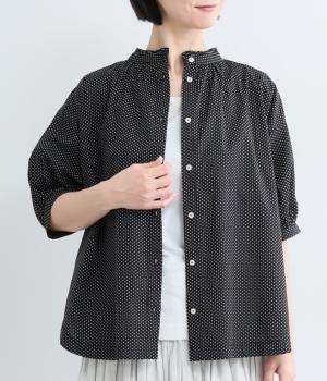 コットン2wayスタンドフリル布帛使い半袖トップス(ダークグレー-F)