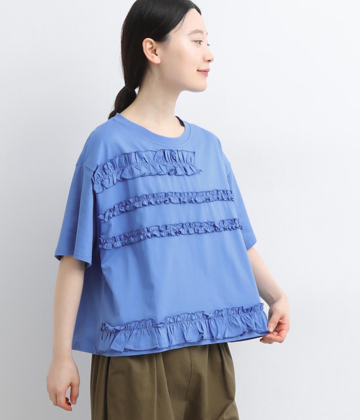 コットン天竺ランダムフリルボーダーTシャツ