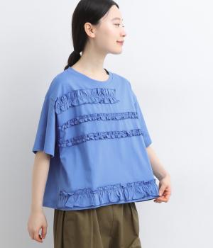 コットン天竺ランダムフリルボーダーTシャツ