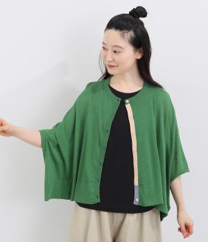 下前立て配色ニットケープカーディガン