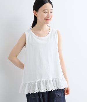 コットン天竺裾スカラップ刺繍タンクトップ(オフホワイト-F)
