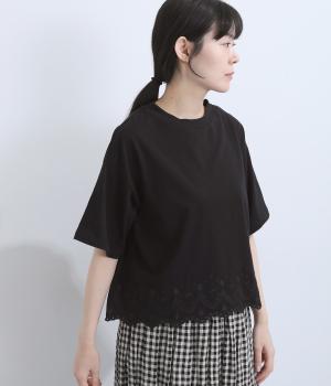 バードスカラップ刺繍Tee(ブラック-F)