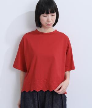 バードスカラップ刺繍Tee(レッド-F)