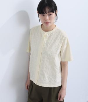 幾何ボーダー刺繍半袖シャツ(キナリ-F)