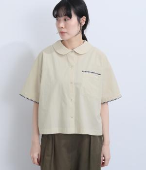 はまぐりステッチ丸衿クロップドシャツ(キナリ-F)