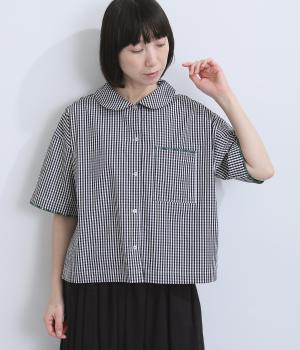 はまぐりステッチ丸衿クロップドシャツ(ギンガム-F)