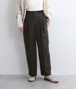 ヘリンボーンチェック裾ベルトタックパンツ