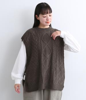 2wayケーブルニットベスト×ロンTセット（ダークブラウン・F）