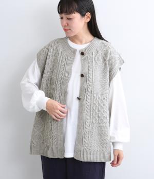2wayケーブルニットベスト×ロンTセット（グレー・F）