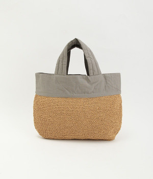 リネンコマ編みバッグ大(グレー-ONESIZE)