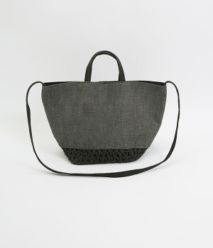 透かしスラブトートバッグ(ブラック-ONESIZE)