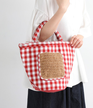 ギンガム ポケットバスケット(レッド-ONESIZE)
