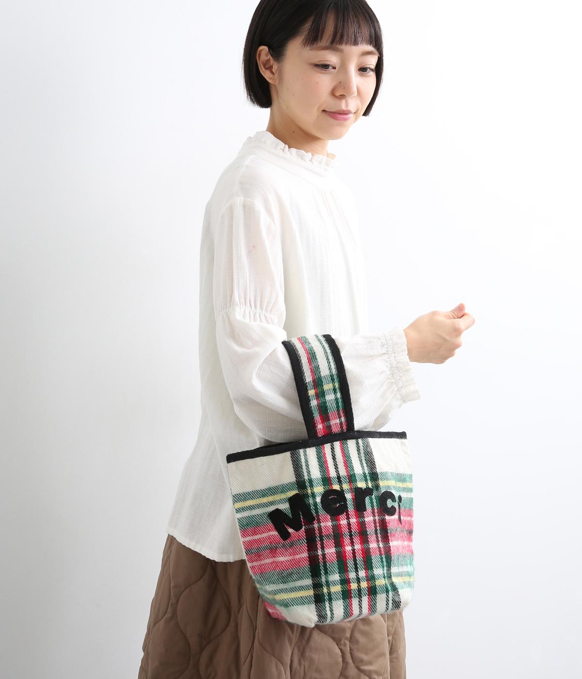 メルシーバスケットチェックバッグ(ホワイト-F)